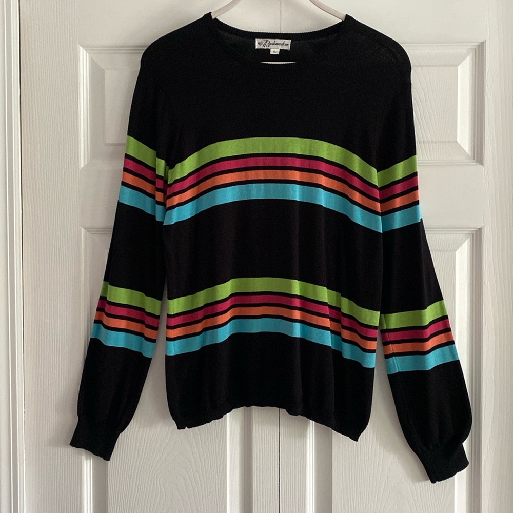 Bushwacker Rainbow Stripe Long Sleeve Silk/Cotton Blend Sweater - Size XLarge